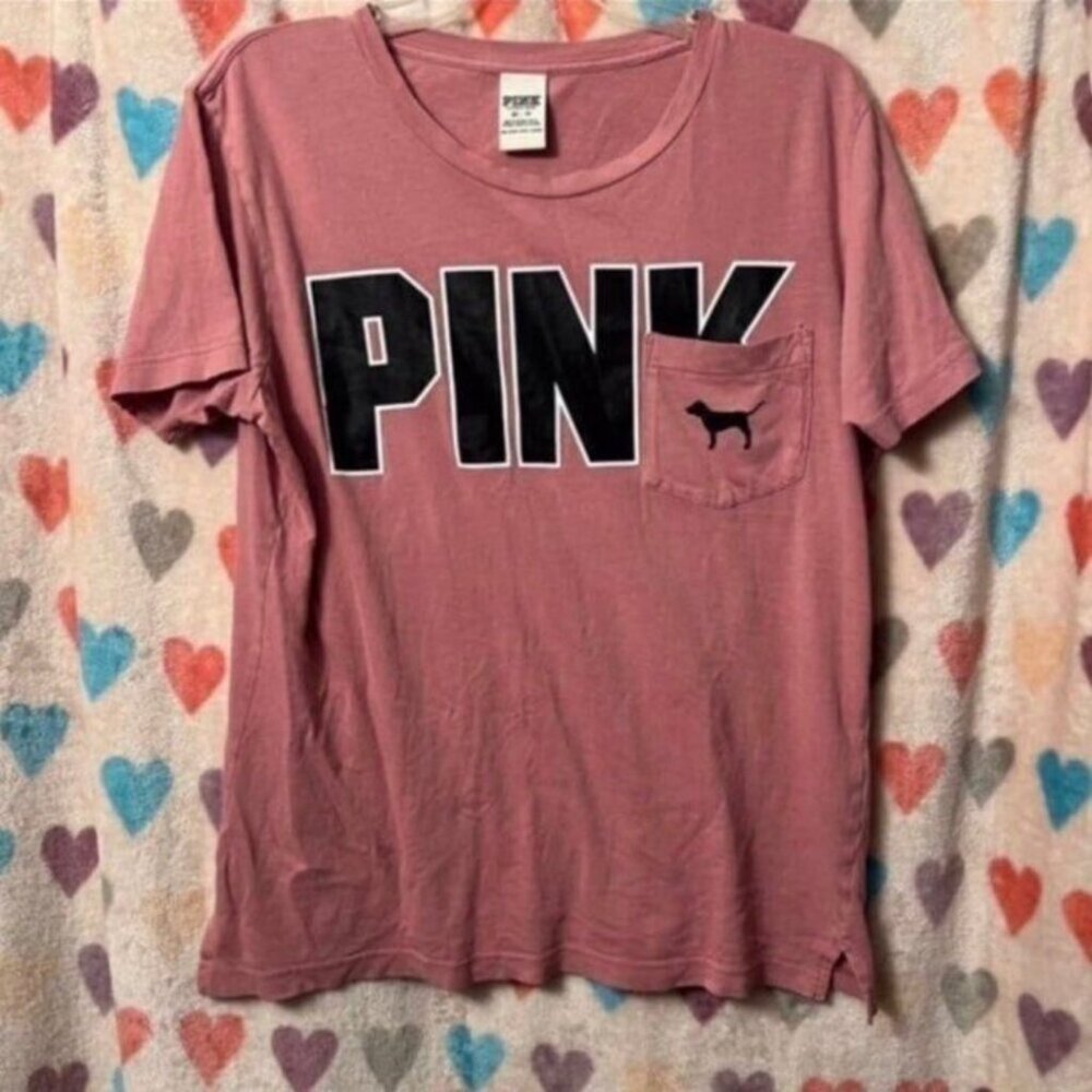 Victoria’s Secret PINK Soft Begonia Campus Tee XS Pocket VS